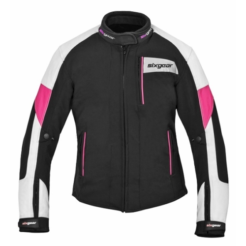 Sixgear Joyce textil női motoros kabát - fekete-fehér-rózsaszín - 40